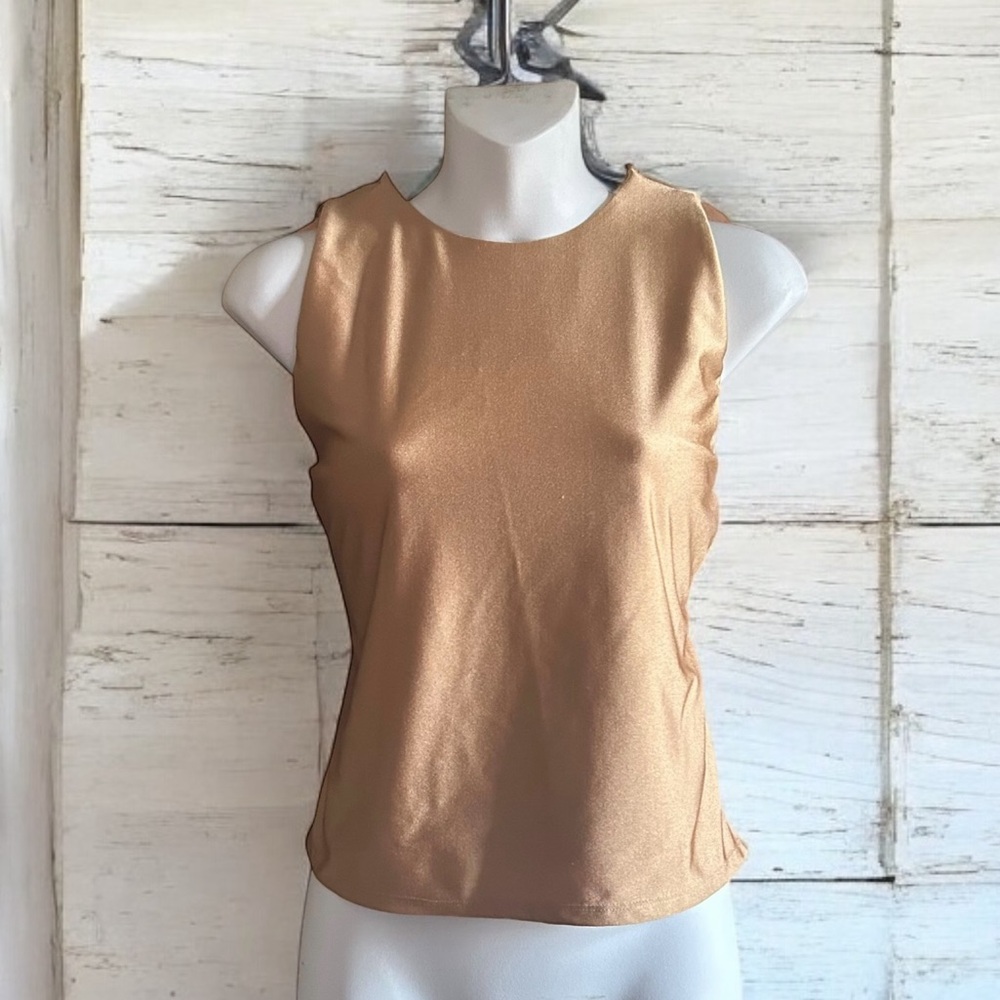 Bar lll Riviera Dune stretch core knit gold sleeveless top M